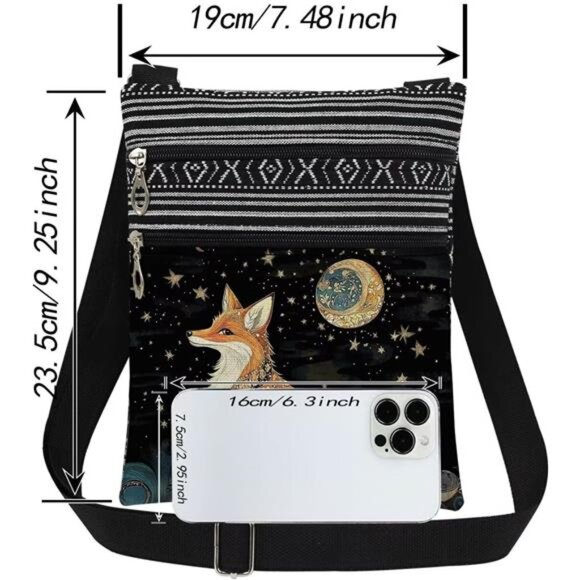 Fox Art Print Crossbody Bag Adjustable Unisex Shoulder Bag for Christmas - Picture 4 of 8